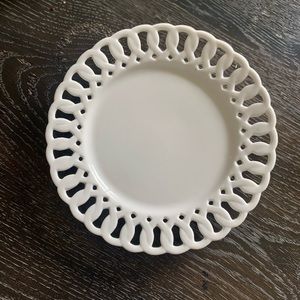 Beautiful White Lace edging Plate w/Hanging Disc